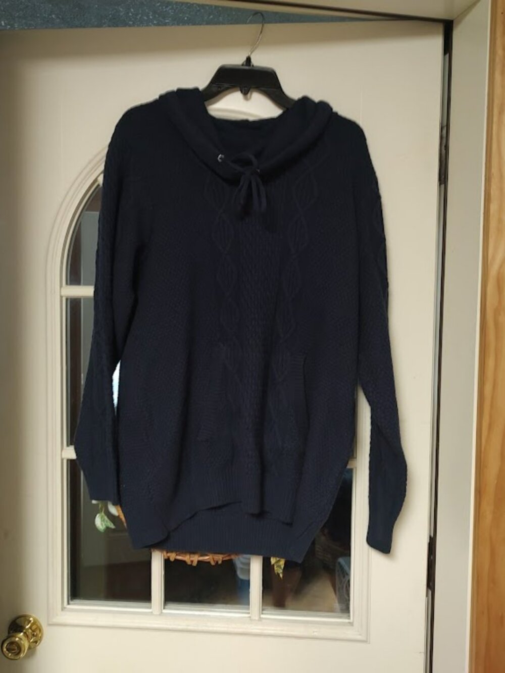 New Preswick & Moore Navy Blue Cowl Neck Cable Knit Sweater Size Women's XL